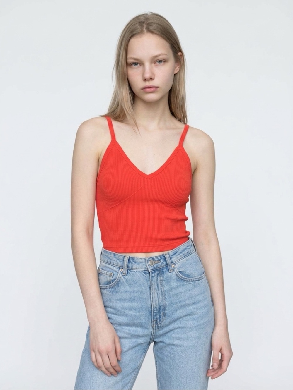 FP Movement by Free People Red Ribbed V-Neck Crop Tank